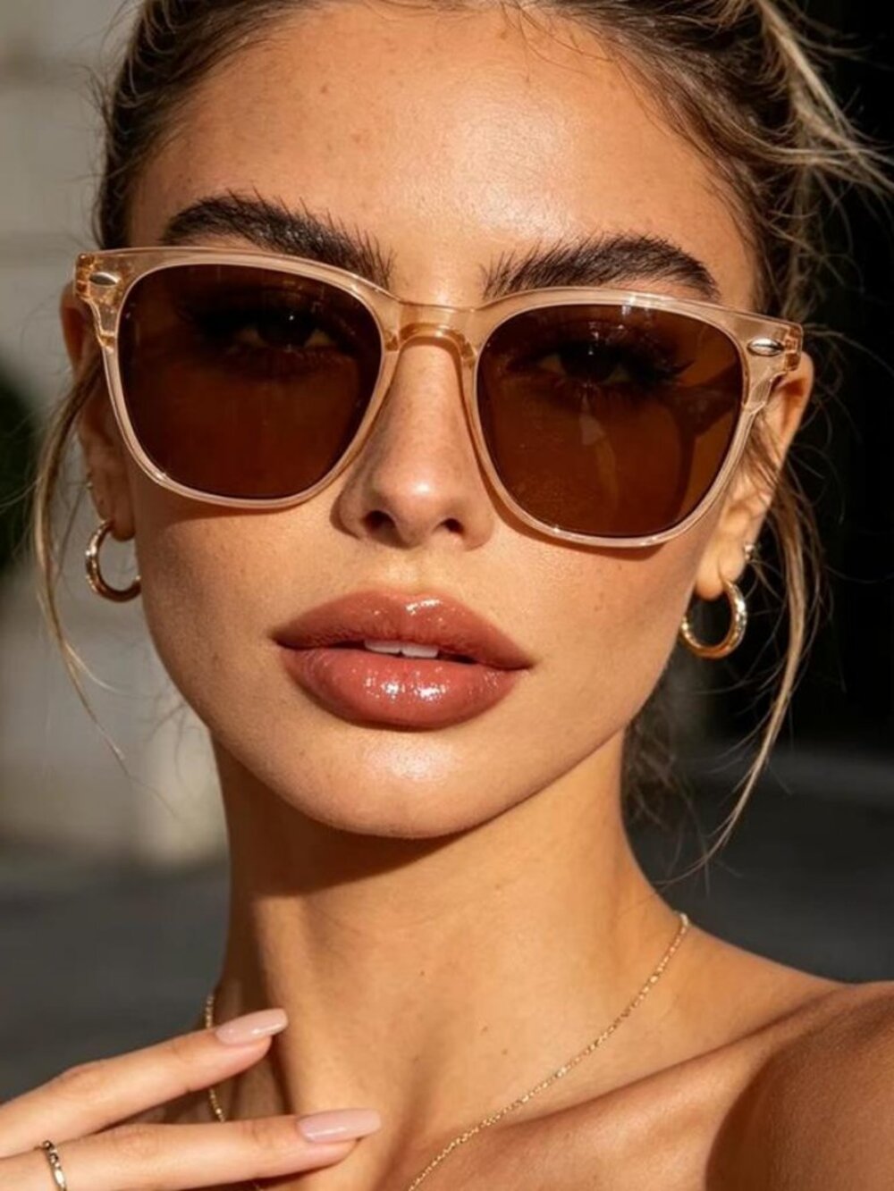 Retro  Light Brown Square Frame Sunglasses